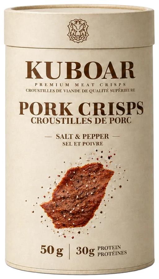 KUBOAR Pork Crisps, Salt & Pepper, 50 g kraft can