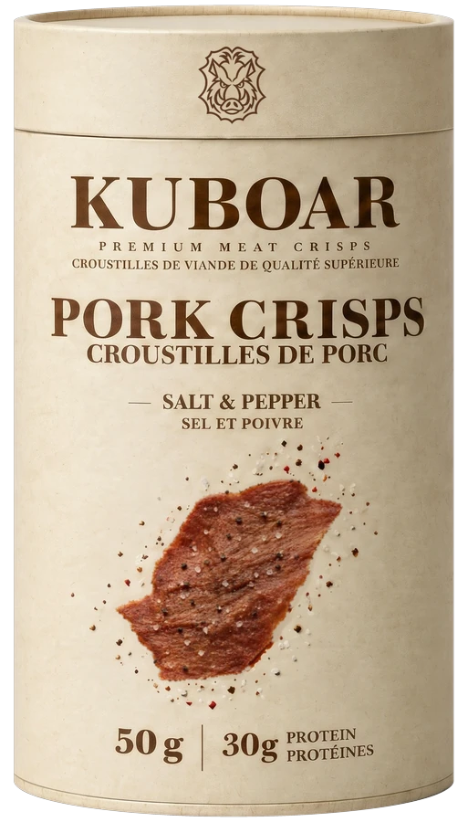 KUBOAR Pork Crisps, Salt & Pepper, 50 g kraft can